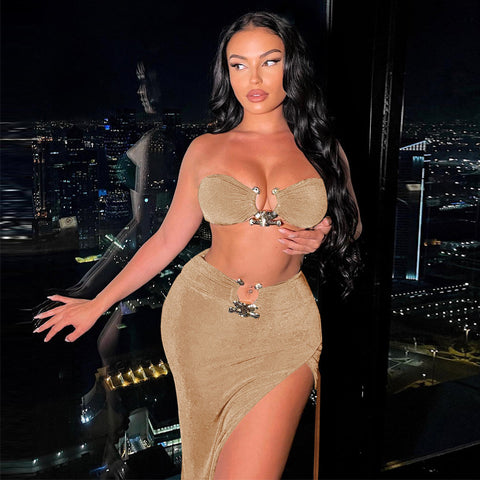 Solid Color Sleeveless Bra Tube Skirt Set | Cultureheaven.com