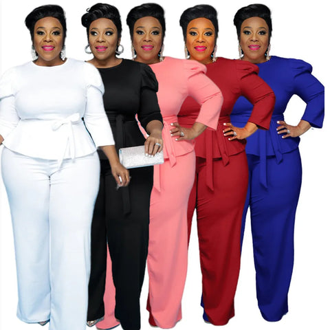 Plus Size Elegant Tops & Pants Women's Outfit