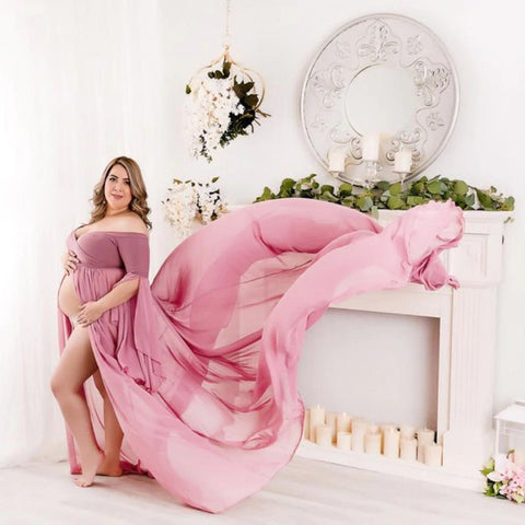 Pink Caroline Chiffon Maternity Gown Dresses