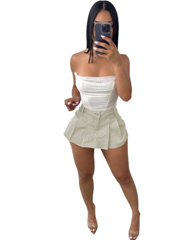 White Women Stretch Tennis Style Skirt