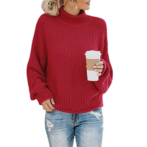  Women's Knitted Thick Thread Red Sweater