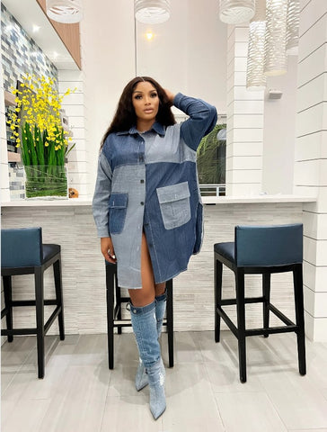 Vintage Dappled Denim Dress Light Blue