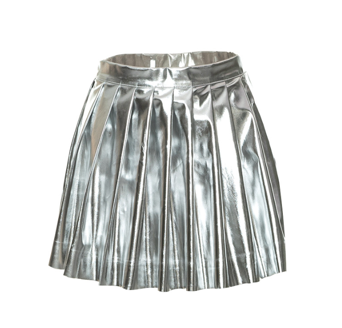 silver mini skirt