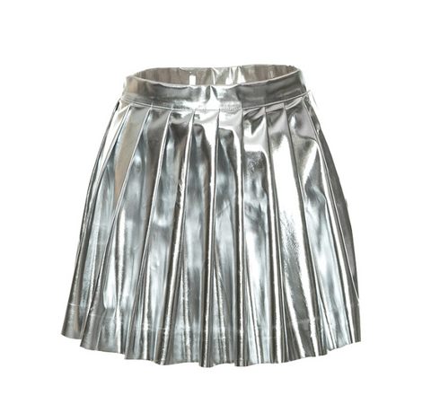 silver mini skirt