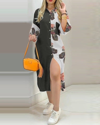 Buttoned Slit Shirt Brunch Dress