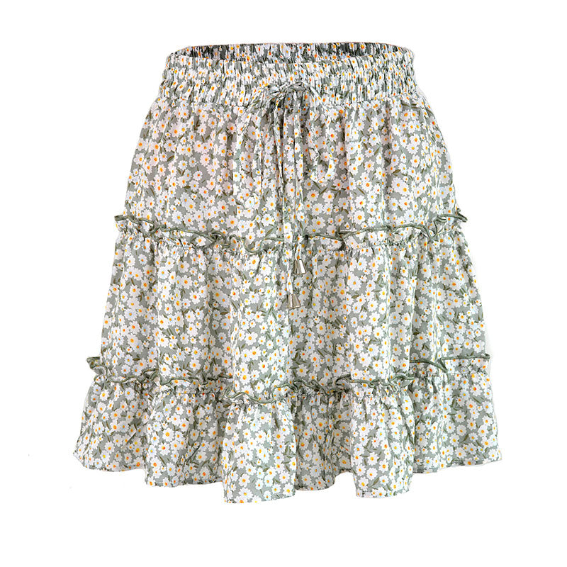 white and green floral mini skirt for women