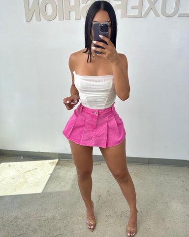 Pink Women Stretch Tennis Style Skirt