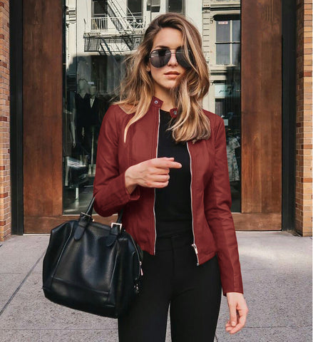 Women  Out For A Ride Leather Jacket Burgundy