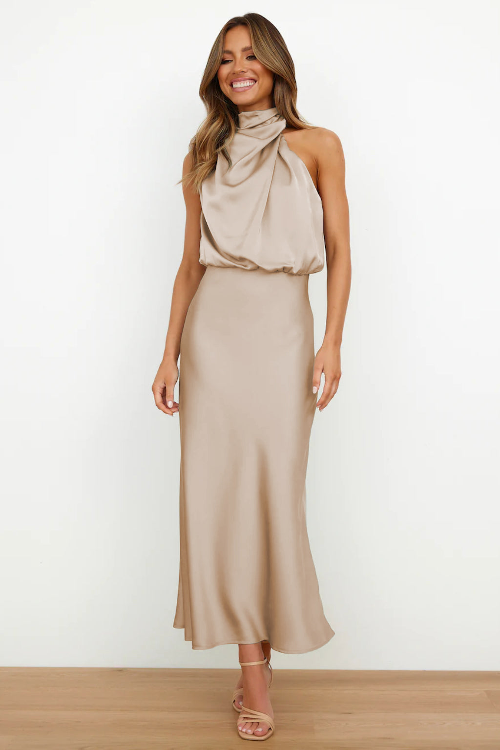 Nude Halter top Sleeveless Cocktail Dress