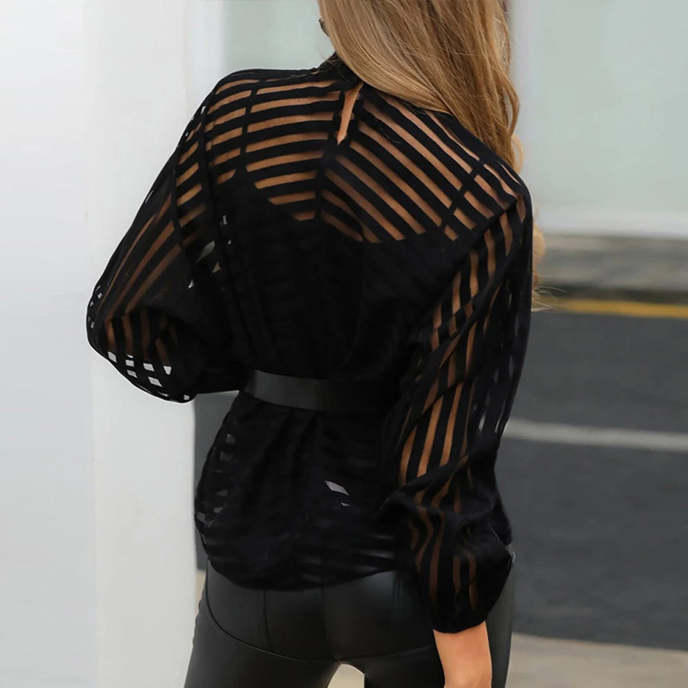 Black Front Hollow Sexy Mesh Top