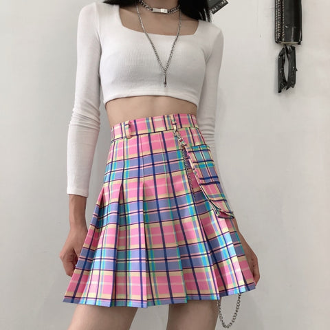 Elastic High Waist A-line Pleated Mini Skirt - Korean Inspired