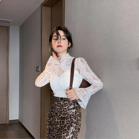 Sexy Transparent Lace Blouse for Women