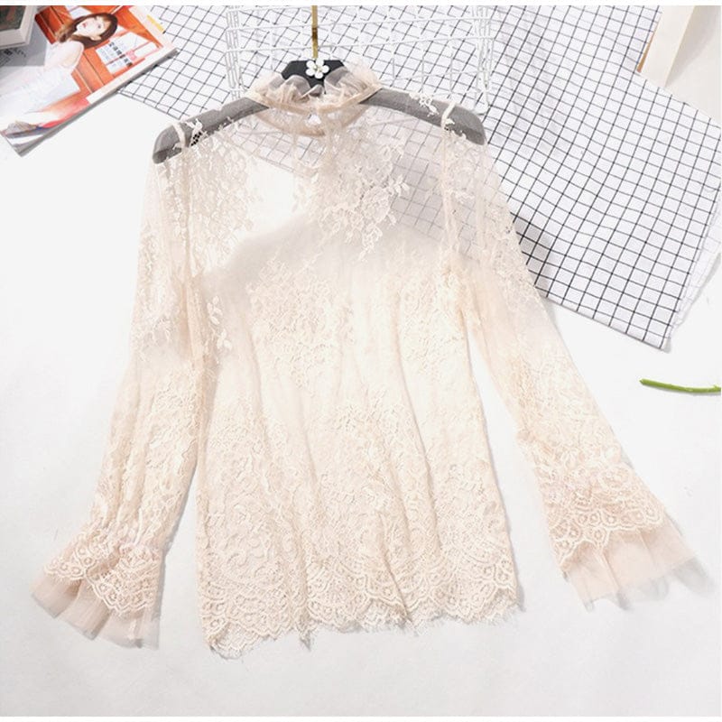 mesh lace tops with ruffle sleeves