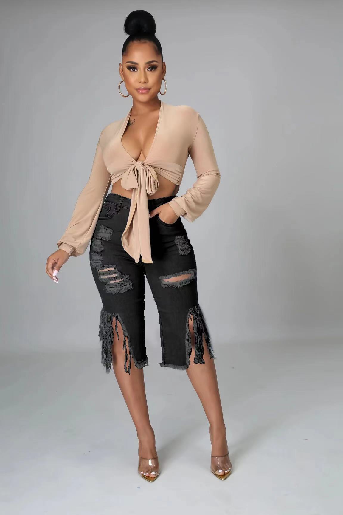 Casual Zipped Tassel Denim Shorts Jeans  | Cultureheaven.com