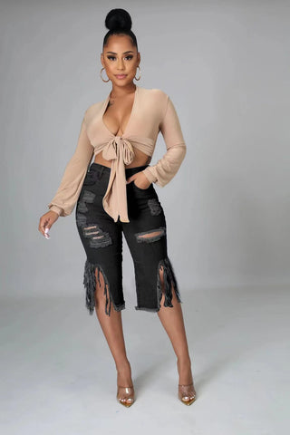 Casual Zipped Tassel Denim Shorts Jeans  | Cultureheaven.com