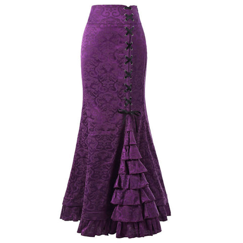 Women Purple Vintage Victorian Ruffled Skirt