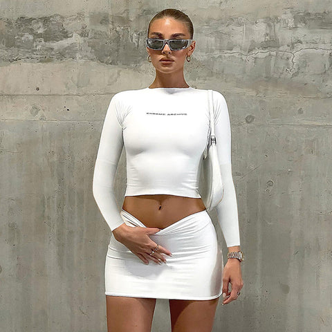 fashion long sleeves crop top two piece set