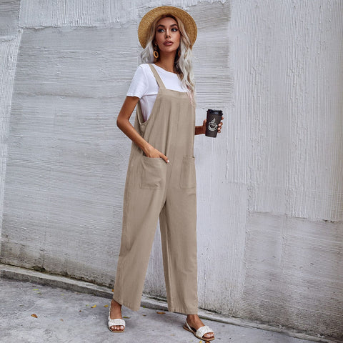 cream with pockets jumpsuit for women