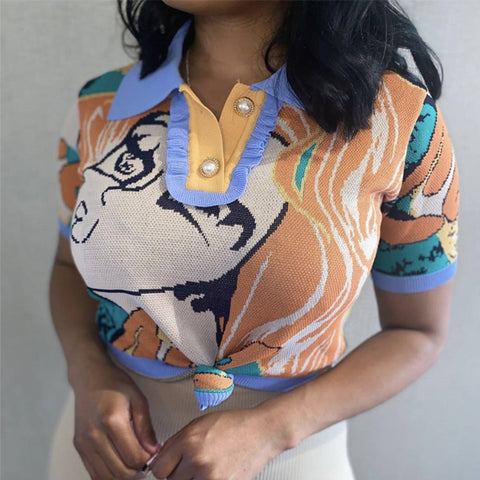  Elegant Patchwork Knit Sweater Blouse