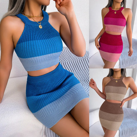 Sapphire Serenity Solid Color Casual Skirt Set