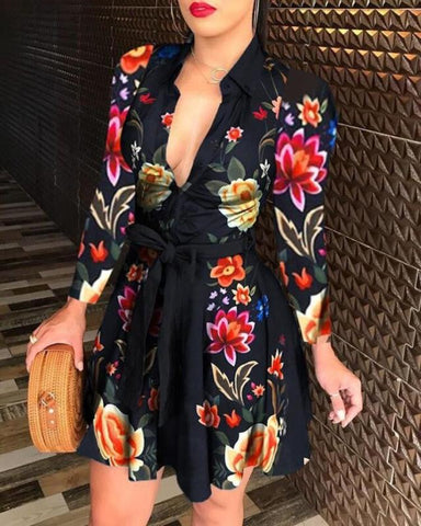 luxury Summer Printed Belted Blouse Shirt | Cultureheaven.com