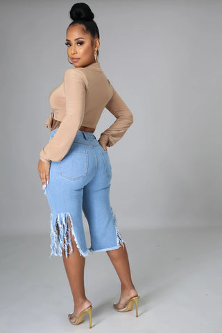 Casual Zipped Tassel Denim Shorts Jeans  | Cultureheaven.com
