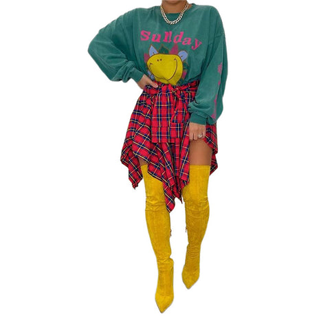 red plaid mini skirt for women