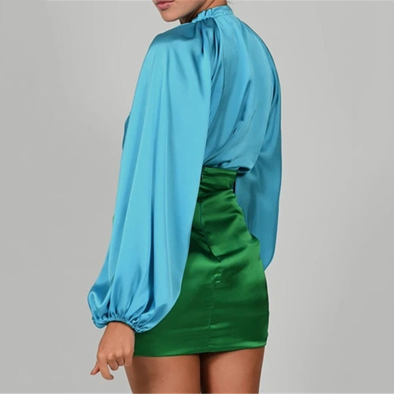 V Bodysuit Puff Sleeve Mini Skirts  | Cultureheaven.com