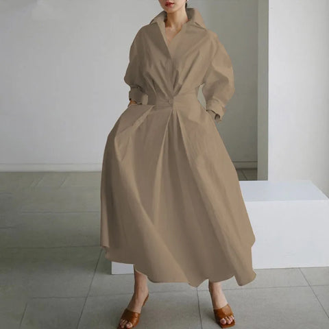 Coffee Plus Size Collared Long Maxi Dress