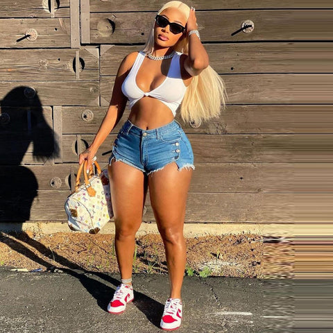 Popping Buttons Denim lady Shorts 