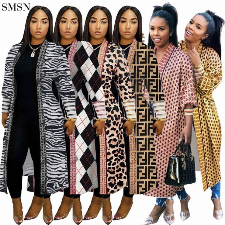 Long Threaded Sleeves Print Coat | Cultureheaven.com