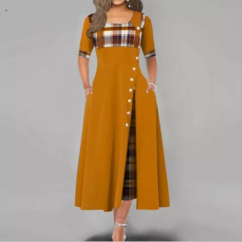 Big Size Midi Casual Dress Champange
