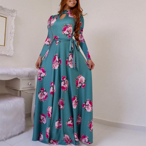 Kitenge Printed Maxi Dress Teal