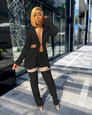 Turn Down Collar Waistless Blazer Pants Set