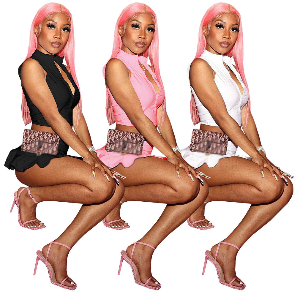Zipper Sleeveless Club 2 Piece Set