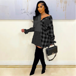 Gray Splicing Plaid Casual Dress