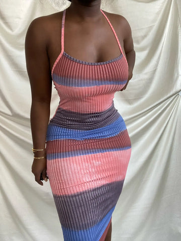 Multicolor Strappy Low-cut Back Bodycon Dress