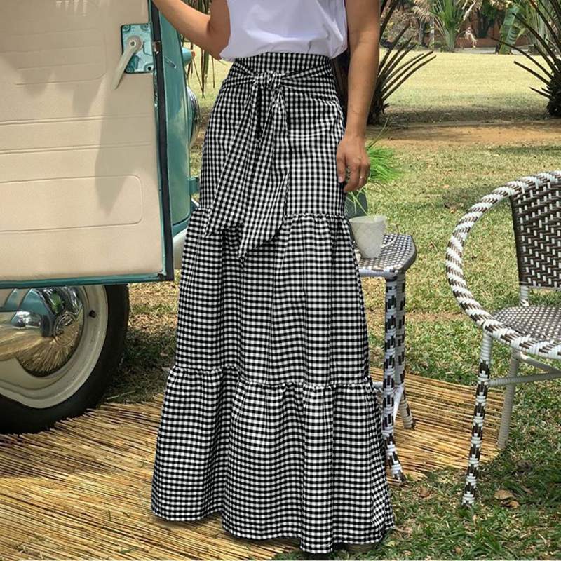 Elegant Vintage Maxi Plaid Skirt for women
