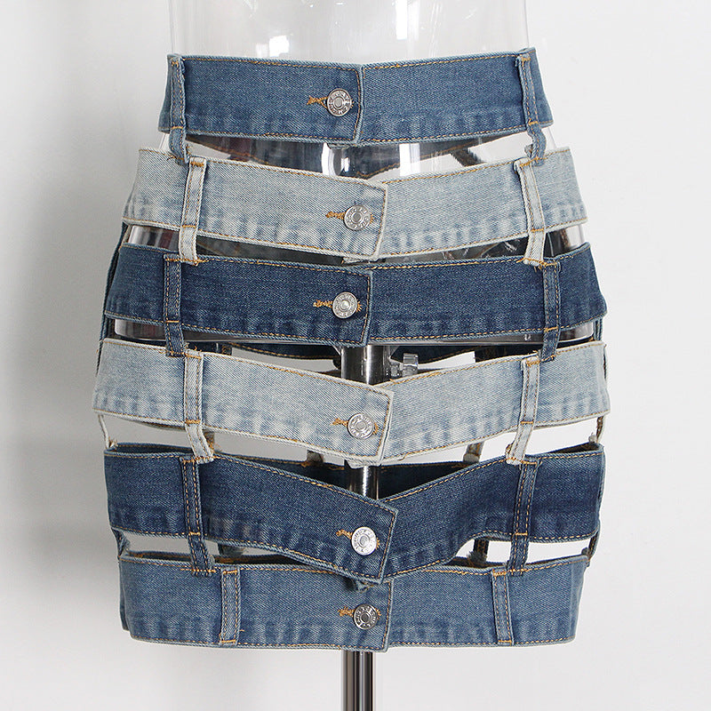 Hollow Out Mini Jean Skirt
