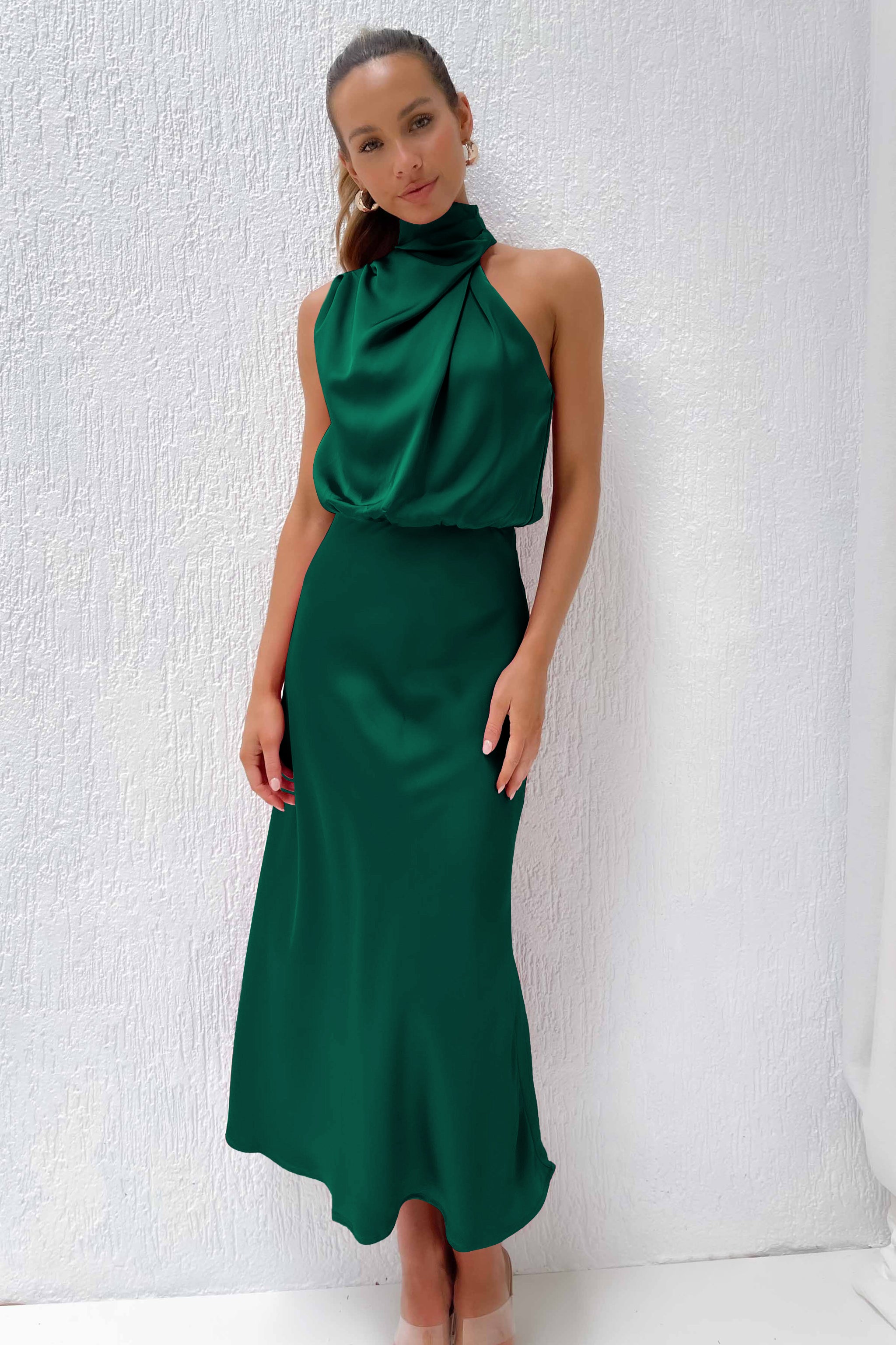 Green Halter top Sleeveless Cocktail Dress