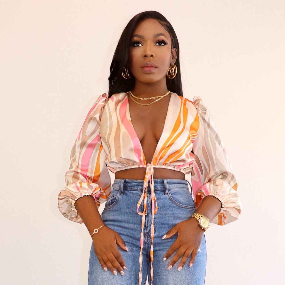 Corrugated Printed Long Sleeves Blouses  | Cultureheaven.com
