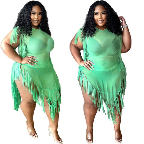 Green See-through African Plus-size Dress