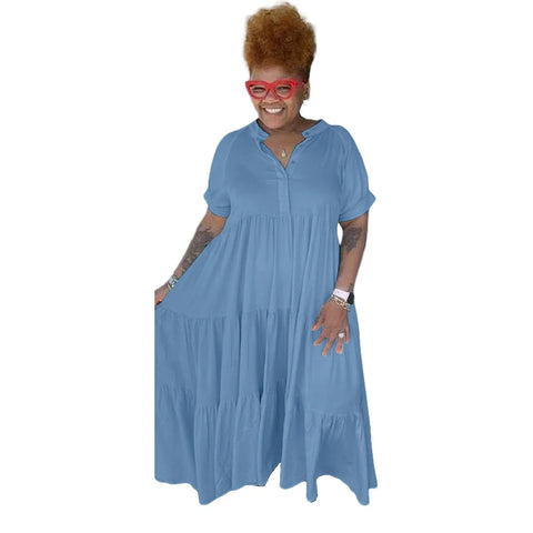 Blue Pamela Plus Size Summer Casual Dress