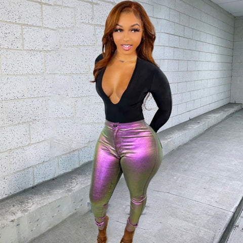 Faux PU Gradient Skinny Pencil Tight Leather Pants