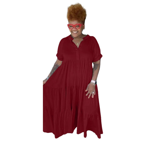 Marroon Pamela Plus Size Summer Casual Dress