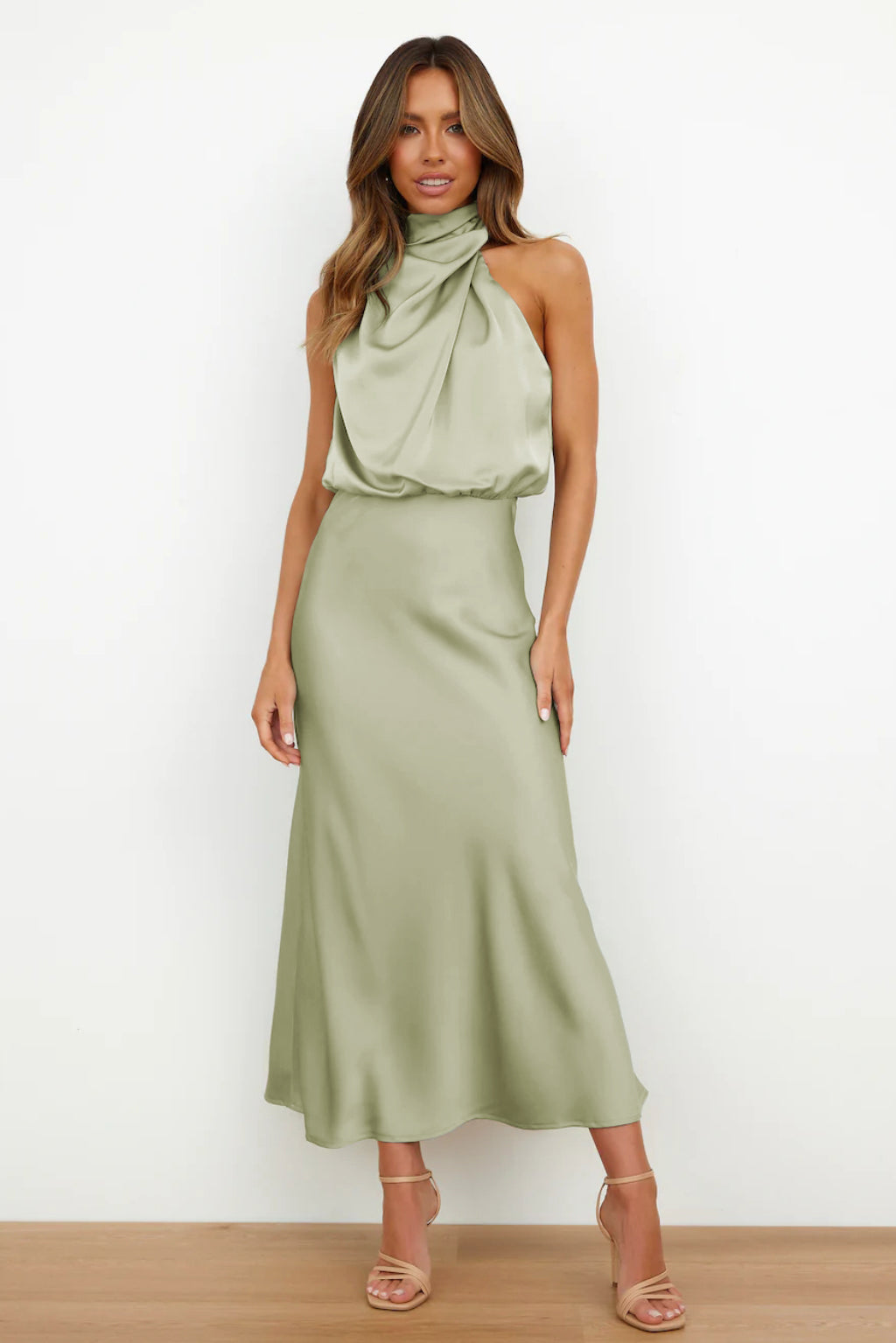 Pale Green Halter top Sleeveless Cocktail Dress