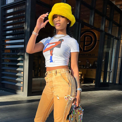 Fashion tops graphic print crop t-shirt