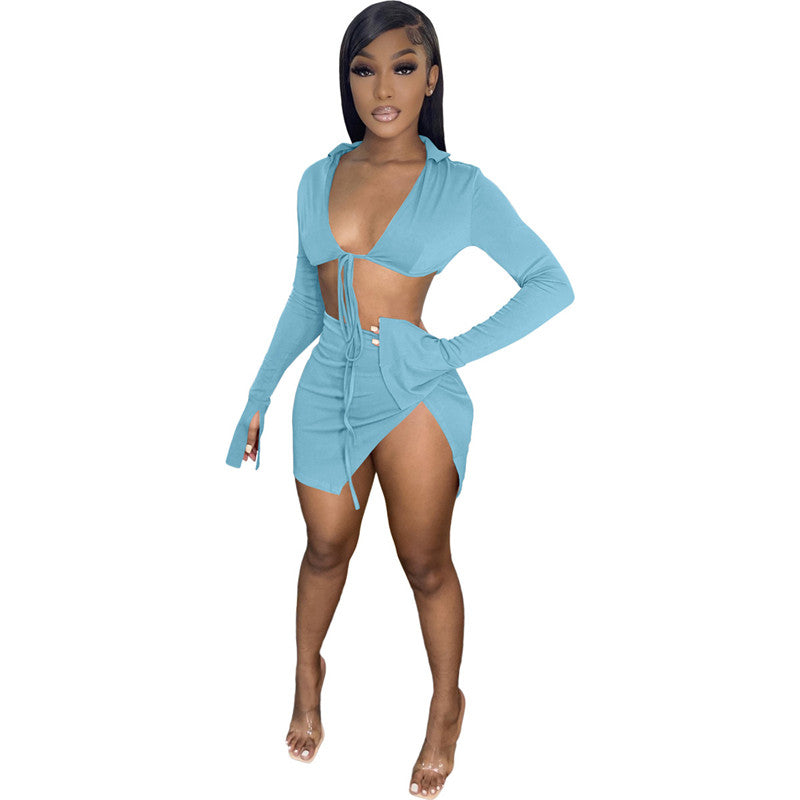 Ladies Two Piece Solid Color Dress Set