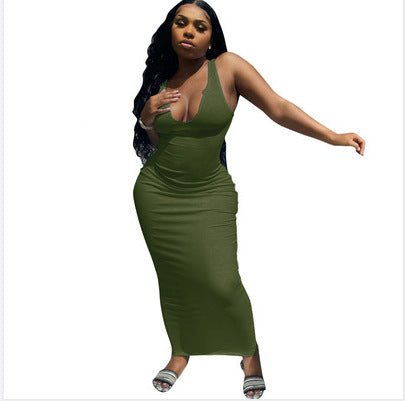 Skinny Bodycon Party Dress Army green long
