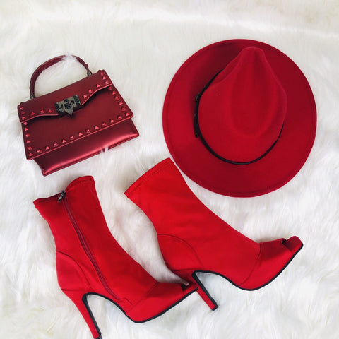 Red Chic Purse, Boots and Fedora When In Rome Set